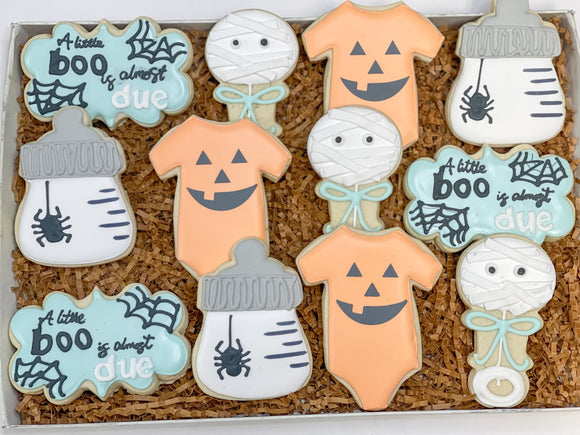 A Little Boo is Almost Due Baby Shower theme sugar cookies - 1 Dozen