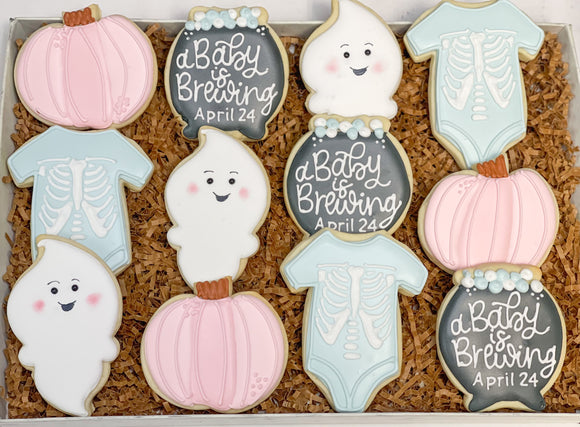Baby Is Brewing Halloween theme sugar cookies - 1 Dozen