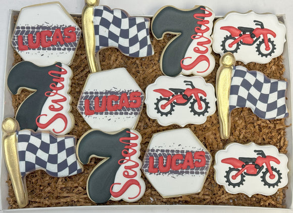 Motorcross bike Birthday theme sugar cookies - 1 Dozen