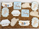 Cowboy on the way baby shower theme sugar cookies - 1 Dozen