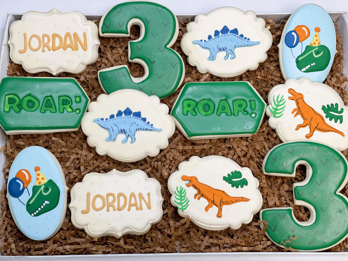 2 dozen newest dinosaur first birthday sugar cookies