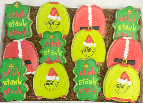 Ugly Sweater Grinch Theme sugar cookies - 1 Dozen