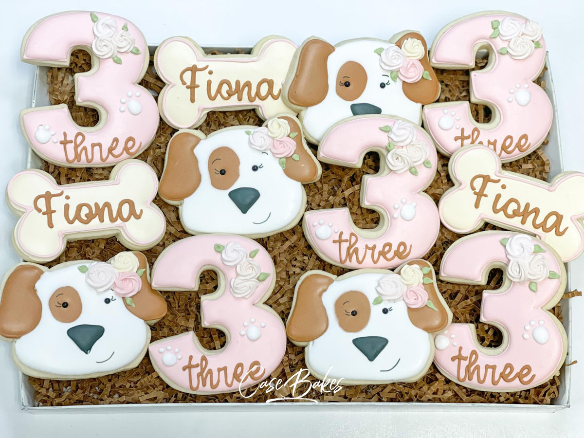 Dog Birthday themed Birthday Sugar cookies 1 dozen casebakes cookies