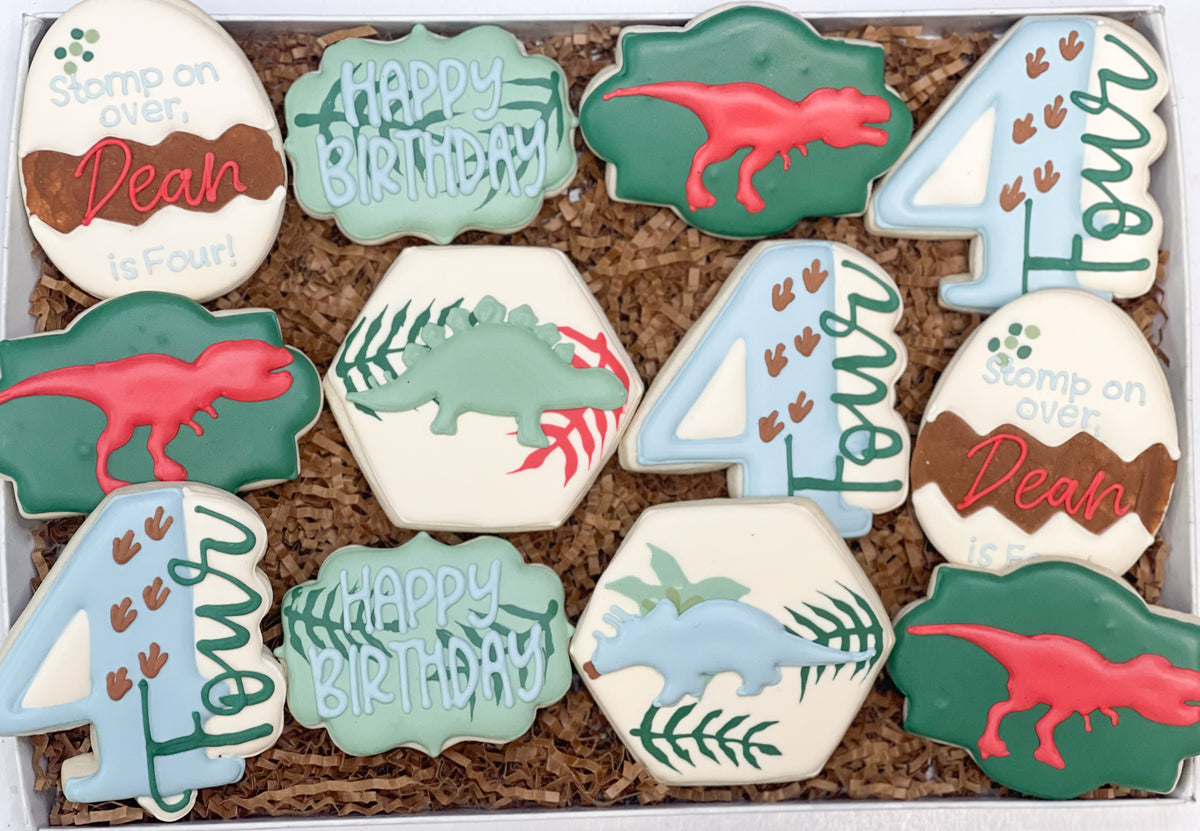 2 dozen newest dinosaur first birthday sugar cookies