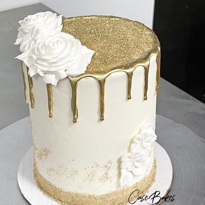 Gold Floral Birthday Cake