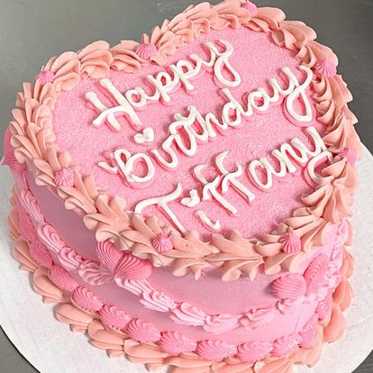 Shades of Pink Heart Birthday cake