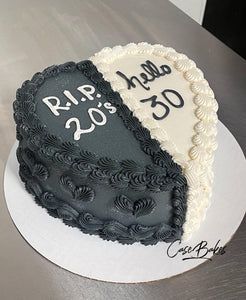 Black and White RIP Birthday Heart cake