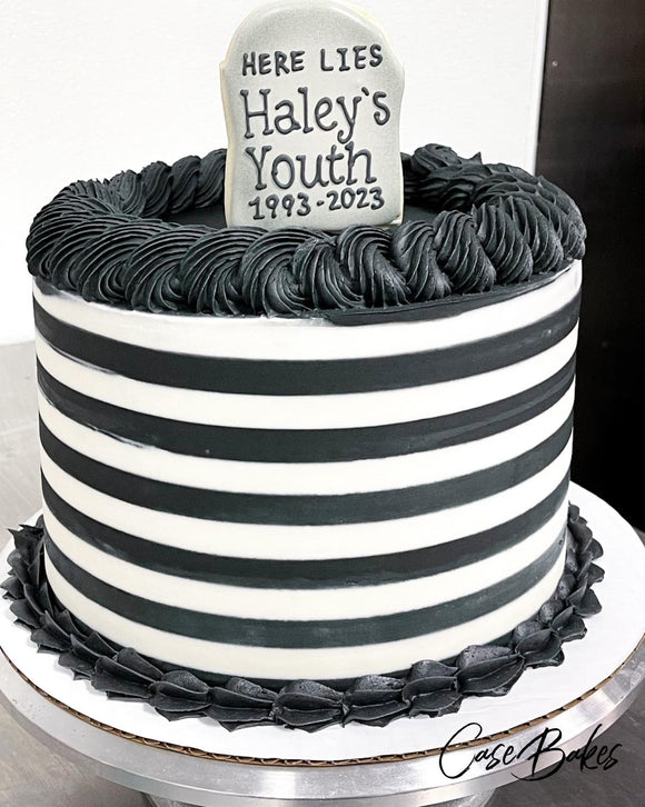Death to my youth stripe cake