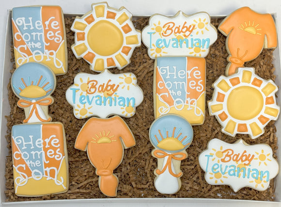 Here comes the Son baby shower theme Sugar Cookies - 1 dozen