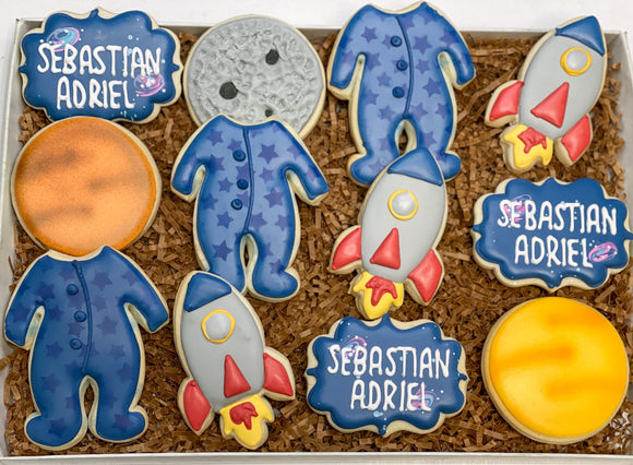 Space Baby shower theme sugar cookies - 1 Dozen
