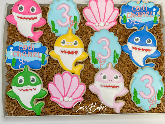 Baby Shark Birthday Sugar Cookies - 1 Dozen