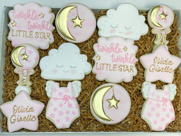 Twinkle Twinkle Baby Shower theme sugar cookies - 1 Dozen
