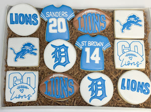 Detroit Lions Football theme sugar cookies - 1 Dozen