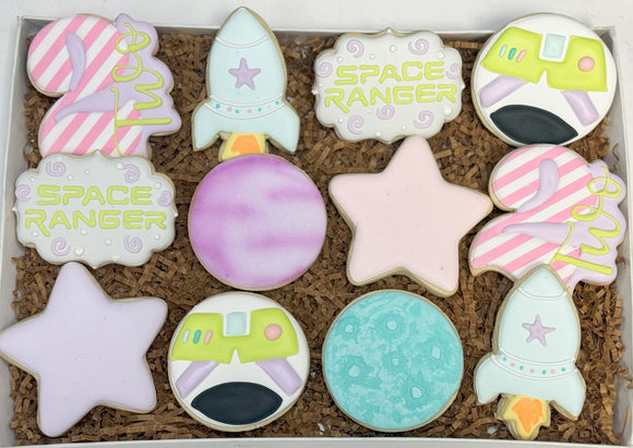 Space Ranger Girly Birthday theme cookies - 1 Dozen
