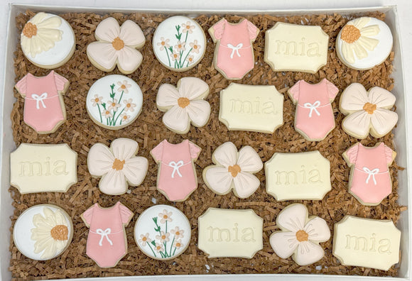 Mini Baby in Bloom baby shower theme sugar cookies - 2 Dozen