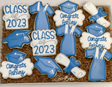 Blue White and Gray Graduation Cookies (002) - 1 Dozen