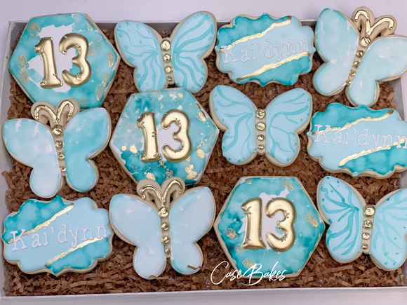 Butterfly watercolor Birthday sugar cookies - 1 Dozen