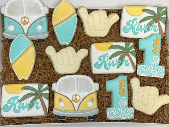 Beach Surfer Birthday theme sugar cookies - 1 Dozen