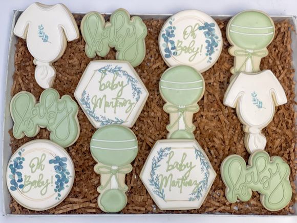 Greenery baby shower theme sugar cookies - 1 Dozen