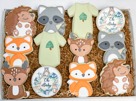 Woodlands baby shower theme sugar cookies (6) - 1 Dozen
