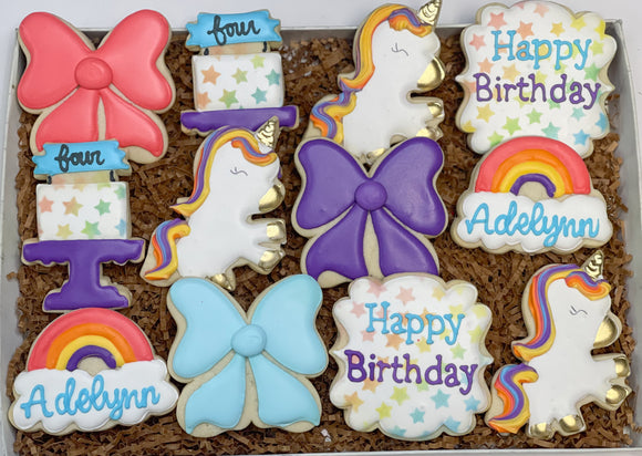 Unicorns & Bows birthday Sugar cookies - 1 Dozen