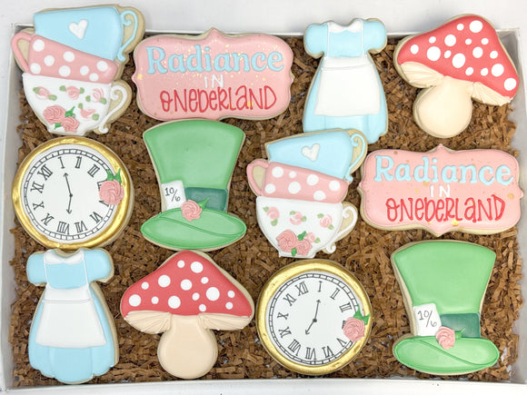 Alice in ONEderland birthday sugar cookies - 1 Dozen