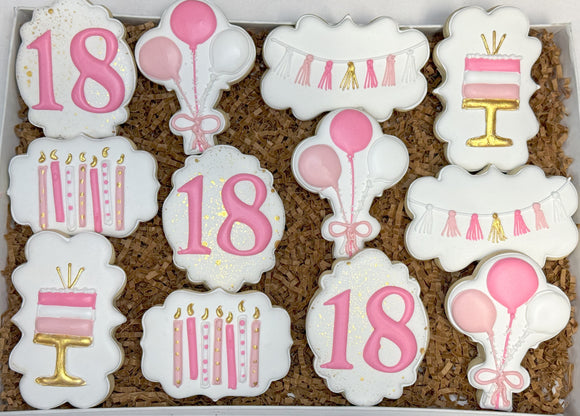 Pink and gold birthday sugar cookies - 1 Dozen