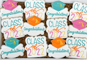 Colorful Class of Graduation theme sugar cookies - 1 Dozen