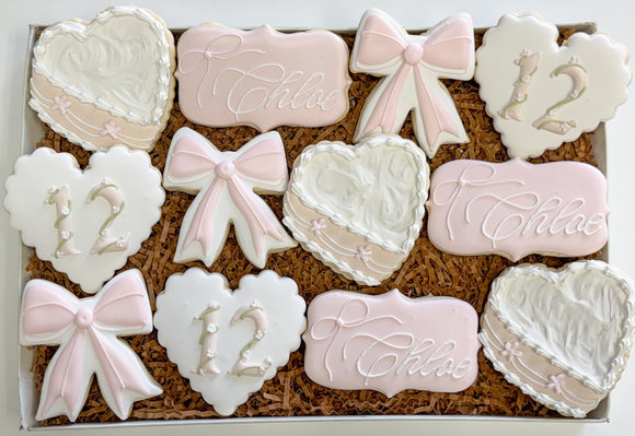 Coquette birthday theme sugar cookies - 1 Dozen