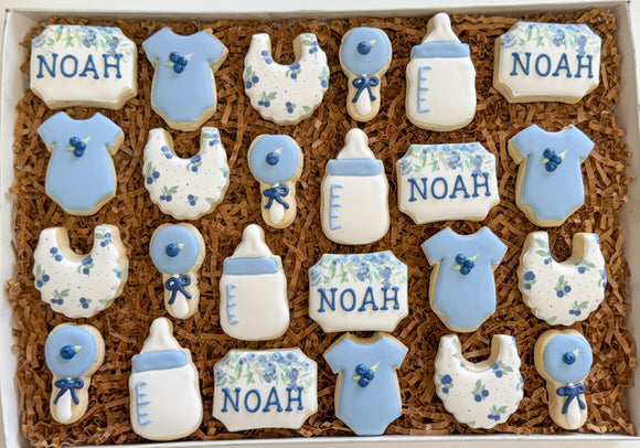 Blueberry Mini Baby shower sugar cookies - 2 Dozen
