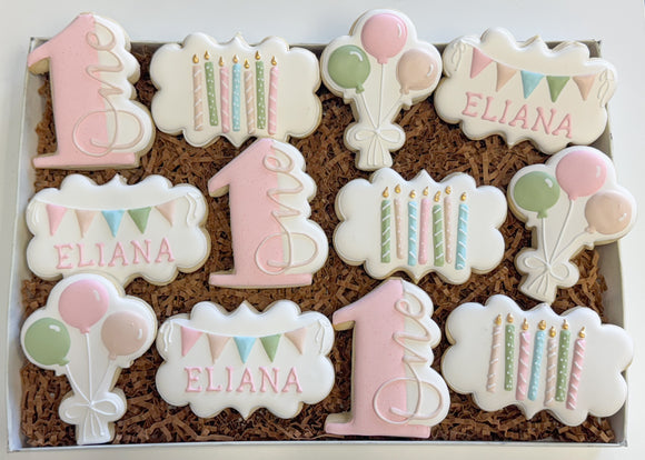 Pastel girly birthday sugar cookies - 1 Dozen