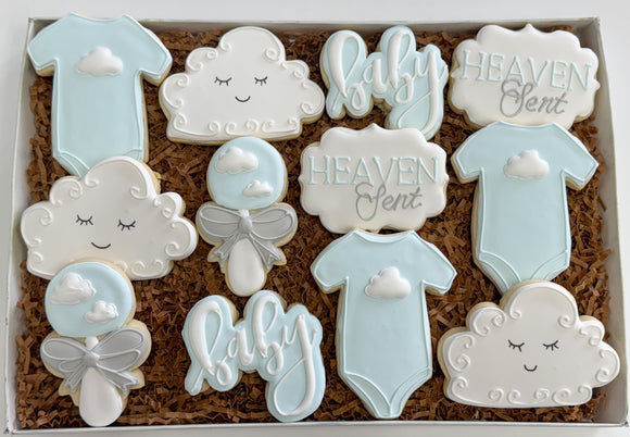 Heaven Sent Baby shower sugar cookies - 1 Dozen