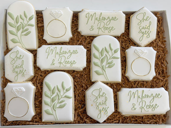 Modern Greenery Bridal Shower sugar cookies - 1 Dozen