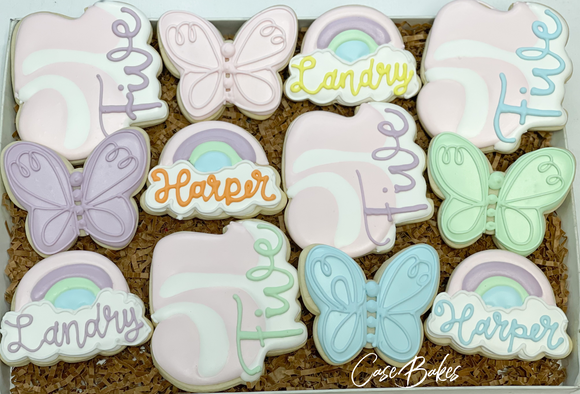 Butterfly Pastel themed Birthday sugar cookies - 1 Dozen