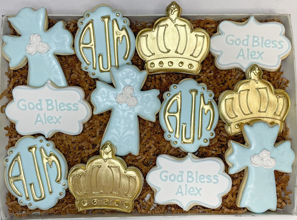 First Communion Crown theme sugar cookies - 1 Dozen