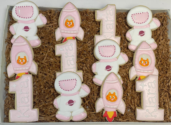 Cat space theme birthday sugar cookies - 1 Dozen