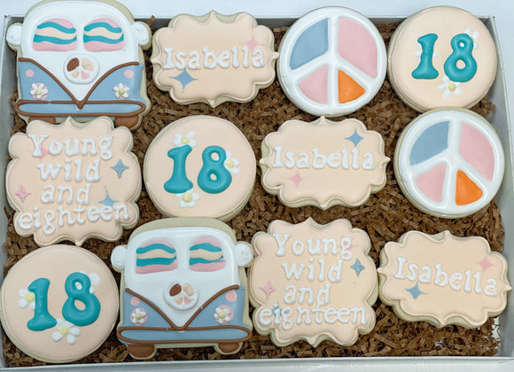 Groovy 18th Birthday theme sugar cookies - 1 Dozen
