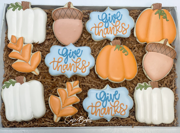 Thanksgiving give thanks themed sugar cookies - 1 Dozen