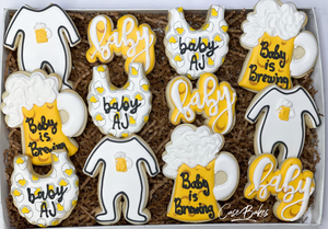 Baby is brewing beer themed baby shower sugar cookies - 1 dozen