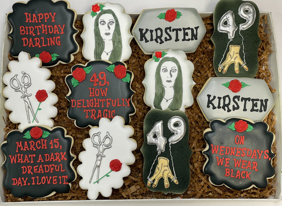 Morticia Addams Birthday Sugar cookies - 1 Dozen