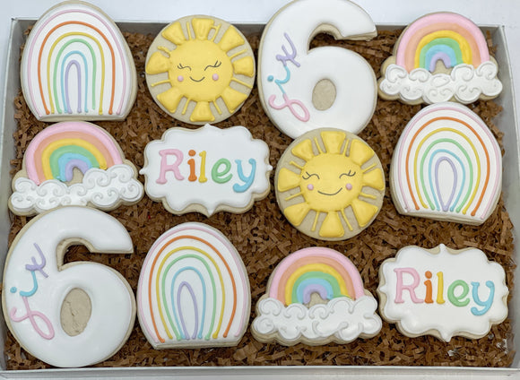 Sunshine & Rainbow Birthday theme sugar cookies - 1 Dozen