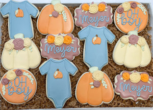 Fall theme baby shower theme sugar cookies - 1 Dozen