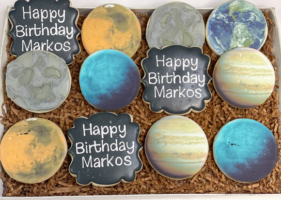 Planet themed Birthday Sugar cookies -1 Dozen