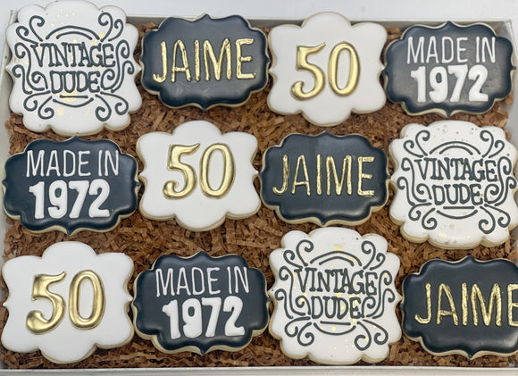 Vintage Birthday theme sugar cookies - 1 Dozen