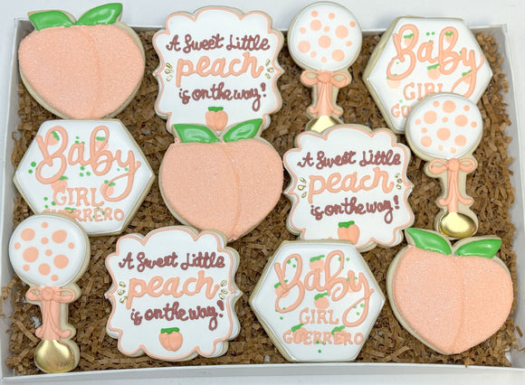 Peach baby shower theme sugar cookies (2) - 1 Dozen