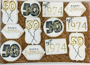 50th Gold and Black Birthday Sugar cookies - 1 Dozen