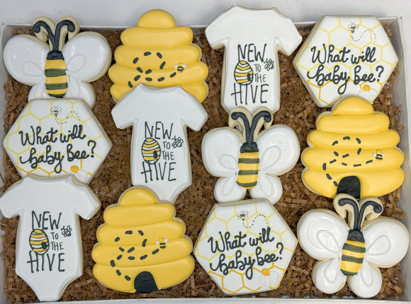 What will Baby Bee Baby Shower theme sugar cookies - 1 Dozen