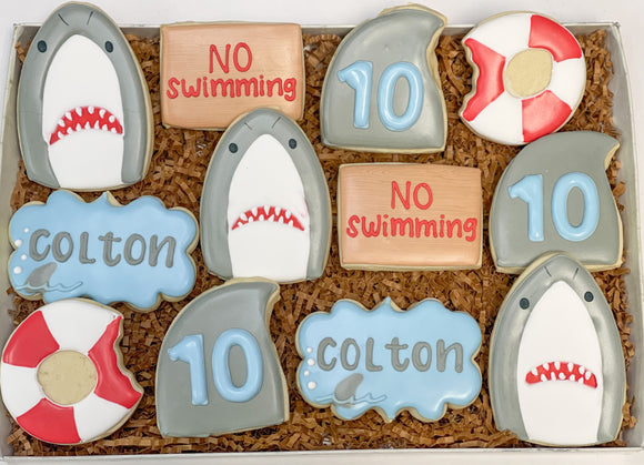 Shark Birthday themed Sugar Cookies - 1 Dozen
