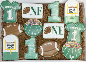 First Down Football birthday theme sugar cookies - 1 Dozen