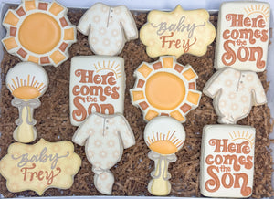 Here comes the Son baby shower theme sugar cookies (3) - 1 Dozen